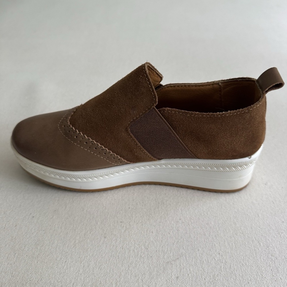 UNN Slip On Platform Sneaker Size 7W Penny Loafer High Heel Wedge Shoes Khaki - Picture 8 of 15